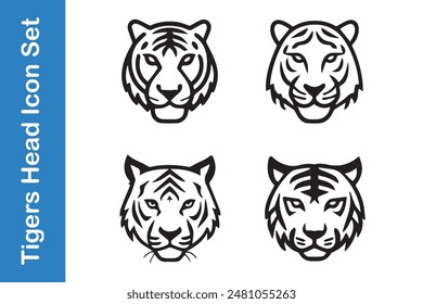 Tigers line Icons set with editable vector collections. 