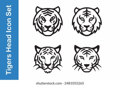 Tigers line Icons set with editable vector collections. 