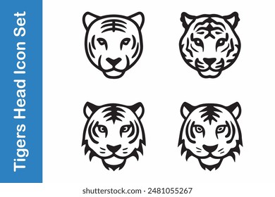 Tigers line Icons set with editable vector collections. 