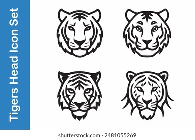 Tigers line Icons set with editable vector collections. 