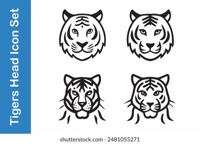 Tigers line Icons set with editable vector collections. 