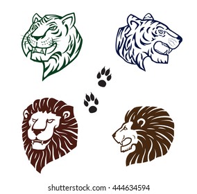 Tigers and Lions  Silhouette heads