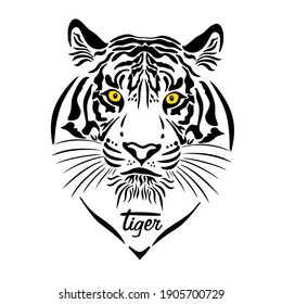 The tiger's muzzle is graphic. Symbol of 2022. Vector illustration