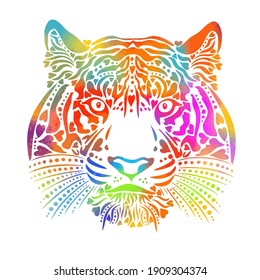 The tiger's muzzle is multicolored. Symbol of the new year 2022. Vector illustration