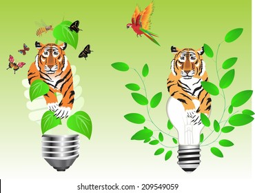 Tigers on lamps ecological friendly conceptual image