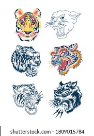 Tigers and panther heads illustration