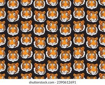 Tigers. Seamless animal pattern on a dark background. Print, vector illustration