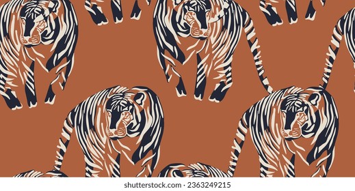 Tigers seamless pattern. Creative collage pattern. Fashionable template for design.
