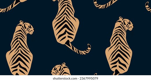 Tigers seamless pattern. Creative collage pattern. Fashionable template for design.
