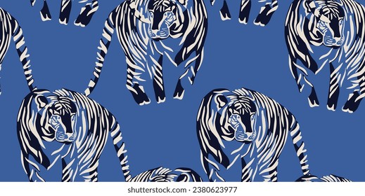 Tigers seamless pattern. Creative collage pattern. Fashionable template for design.
