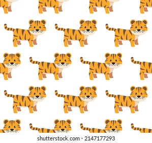 Tigers seamless pattern. Vector illustration in a flat style. Eps 10