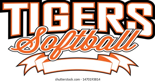 Tigers Softball Design With Banner is a team design template that includes text and a blank banner with space for your own information. Great for advertising and promotion for teams or schools.