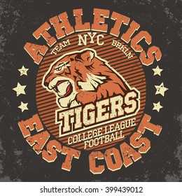 Tigers Sport t-shirt graphic emblem, New York Vintage Athletics Apparel typography, predator Artwork stamp print design