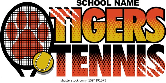 tigers tennis team design with paw print and racquet for school, college or league