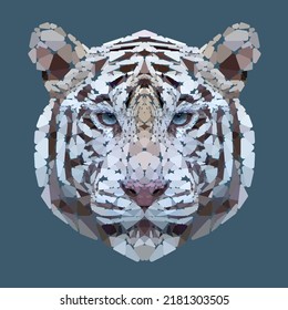 Tigers vector mosaic portrait. Polygonal white tiger head. Tiger. Geometric white tiger. Polygonal colored illustration. Animal in low poly. Vector illustration for logo, icon, background