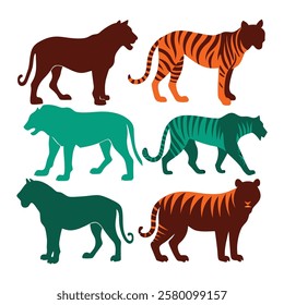 Tigers vector silhouettes beautiful art-2 