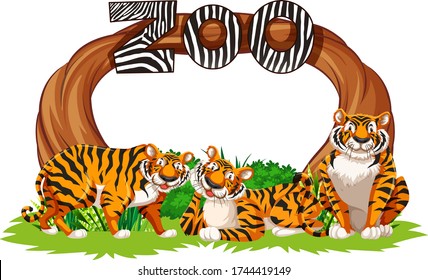 Tigers With Zoo Entrance Sign Illustration