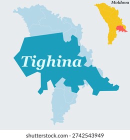 Tighina Moldova Map and Flag - Bender City, Dniester River and Tighina Fortress Vector Outline
