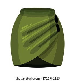 Tight Fit Green Skirt with Pleats Front View Vector Illustration