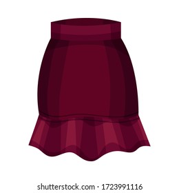 Tight Fit Skirt with Ruffled Bottom and High Waist Front View Vector Illustration