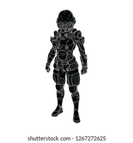 Tight fit space suit for women, white outline