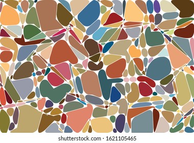 Tight fitting amorphous 2D shapes with rounded corners, creating modern, colorful, abstract pattern