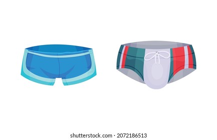 Tight Male Elastic Swim Trunks As Swimsuit For Water Activity Vector Set