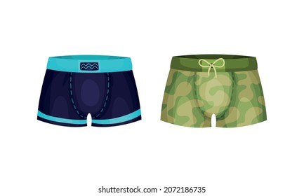 Tight Male Elastic Swim Trunks As Swimsuit For Water Activity Vector Set