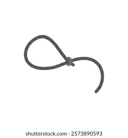 Tightly tied knot forming a loop with a dark rope is lying on a white background