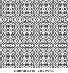 Símbolos abstractos y patrones de diamantes que forman un diseño textil digital contemporáneo.