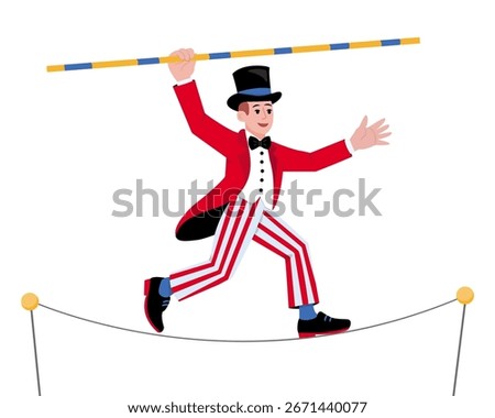 Tightrope walker in the circus. Circus, fair, carnival. Vector illustration