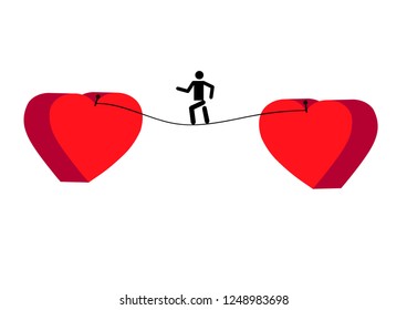 Tightrope walker icon. Tightrope Walker between two hearts. Problem of choice. Simple element vector illustration on white background.