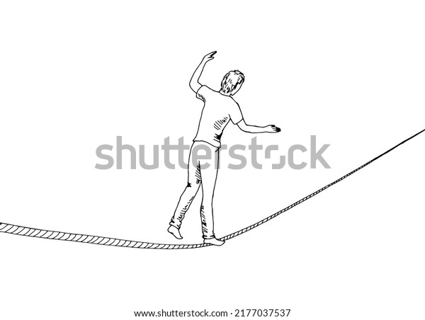 Tightrope walker ropewalker rope\
graphic black white isolated sketch illustration\
vector