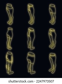 Tights icons set. Isometric set of tights vector icons neon isolated on black background