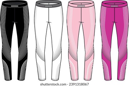 Women Sports Running Tights Leggings Pants Design Flat Sketch