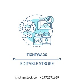 Tightwads concept icon. Tight-fisted consumer idea thin line illustration. Spending money to essential needs. Buying products at low price. Vector isolated outline RGB color drawing. Editable stroke