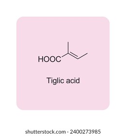 Tiglic acid skeletal structure diagram.Hemiterpenoid molecule scientific illustration.