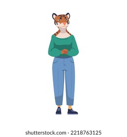 Tigress as Animal Office Employee Wearing Formal Corporate Suit Standing Vector Illustration