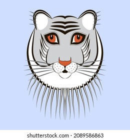 Tigress face with orange eyes. Chinese New Year 2022 symbol. Blue tiger portrait close-up. Wild cat head isolated. Chinese zodiac symbol. Abstract vector print for branding cover, card, poster, banner