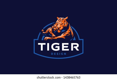 A tigress with a tiger cub lies. Vector illustration.