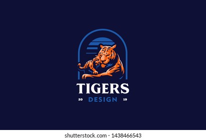 A tigress with a tiger cub lies. Vector illustration.