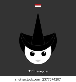 Ti'i langga, simple cute post eps art face grey bw black white head band from rote island NTT clan area. old cultural local hat cap headgear icon in child kid boy man fun front emoji flat style