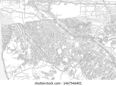 Tijuana, Baja California, Mexico, bright outlined vector map with bigger and minor roads and streets created for infographic backgrounds.