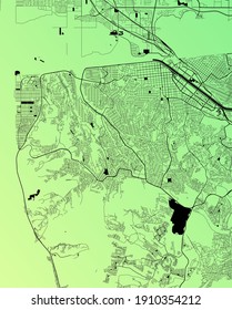 Tijuana, Baja California, Mexico (MEX) - Urban vector city map with parks, rail and roads, highways, minimalist town plan design poster, city center, downtown, transit network, gradient blueprint