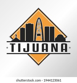 Tijuana, Baja California, Mexico Skyline Logo. Adventure Landscape Design Vector City Illustration Vector illustration.