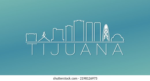 Tijuana, Baja California, Mexico Skyline Linear Design. Flat City Illustration Minimal Clip Art. Background Gradient Travel Vector Icon.