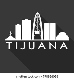 Tijuana Mexico America Flat Icon Skyline Silhouette Design City Vector Art Famous Buildings.