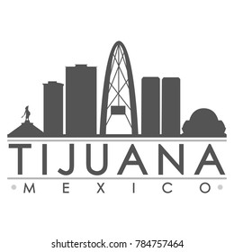 Tijuana Mexico America Skyline Silhouette Design City Vector Art Famous Buildings.