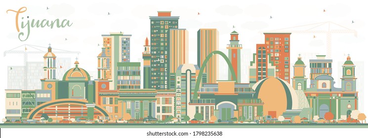 Tijuana Mexico City Skyline with Color Buildings. Vector Illustration. Tourism Concept with Historic and Modern Architecture. Tijuana Cityscape with Landmarks.