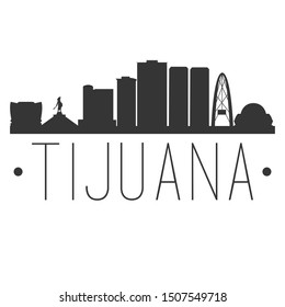 Tijuana Mexico. City Skyline. Silhouette City. Design Vector. Famous Monuments.